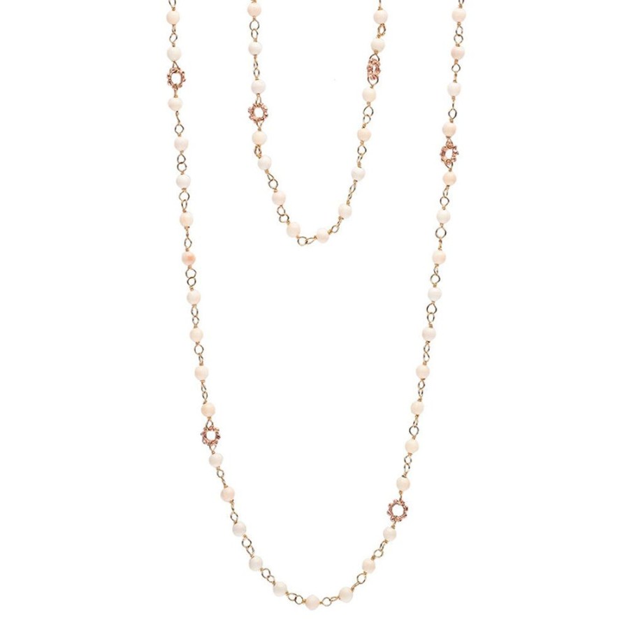 Jewelry dominique cohen Gemstone Chains & Strands & Pearls | Fossilized Ivory, Mini Buddha Link Sloan Delicate Necklace, In 18K Rose Gold, 42 Inch