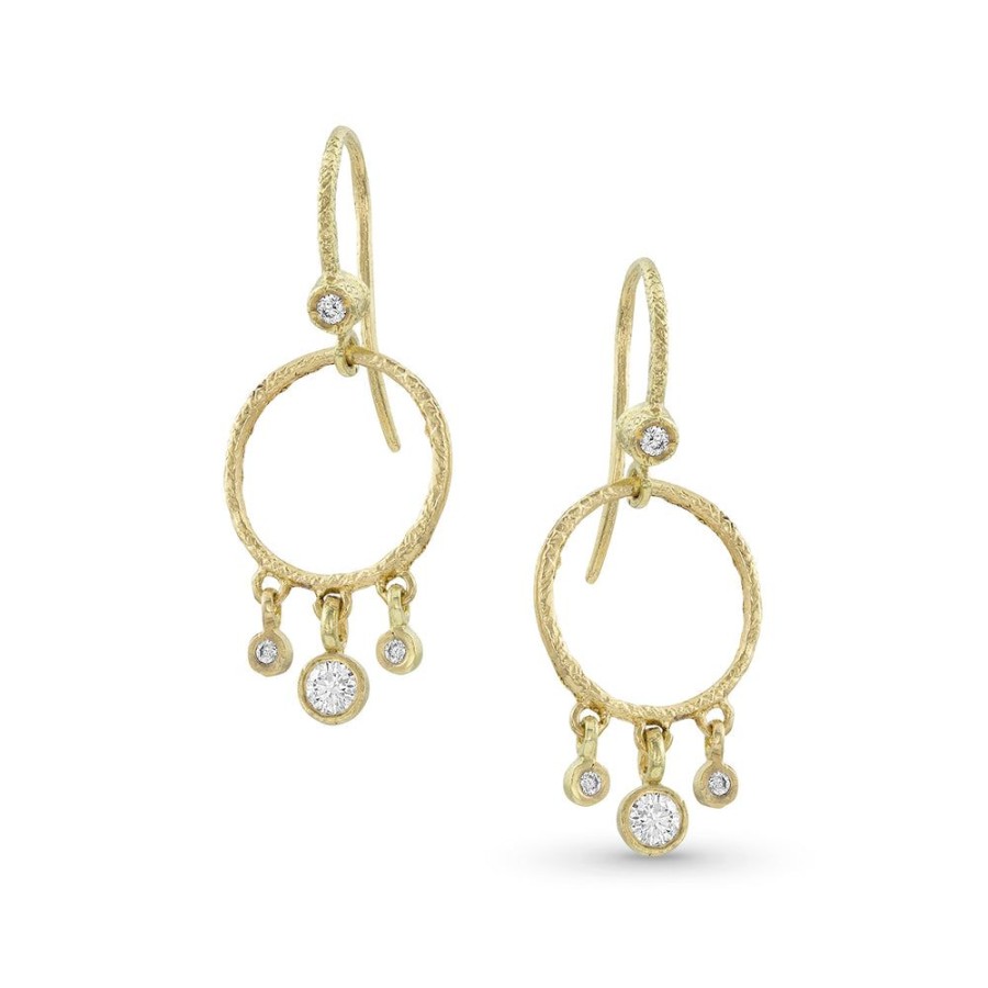 Jewelry dominique cohen | Diamond Fringe, Small Textured Round Earring,In 18K Yellow Gold