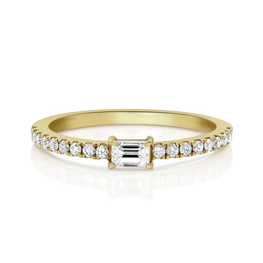 Jewelry dominique cohen | Diamond Pave, Single Baguette Stack Ring,In 18K Yellow Gold