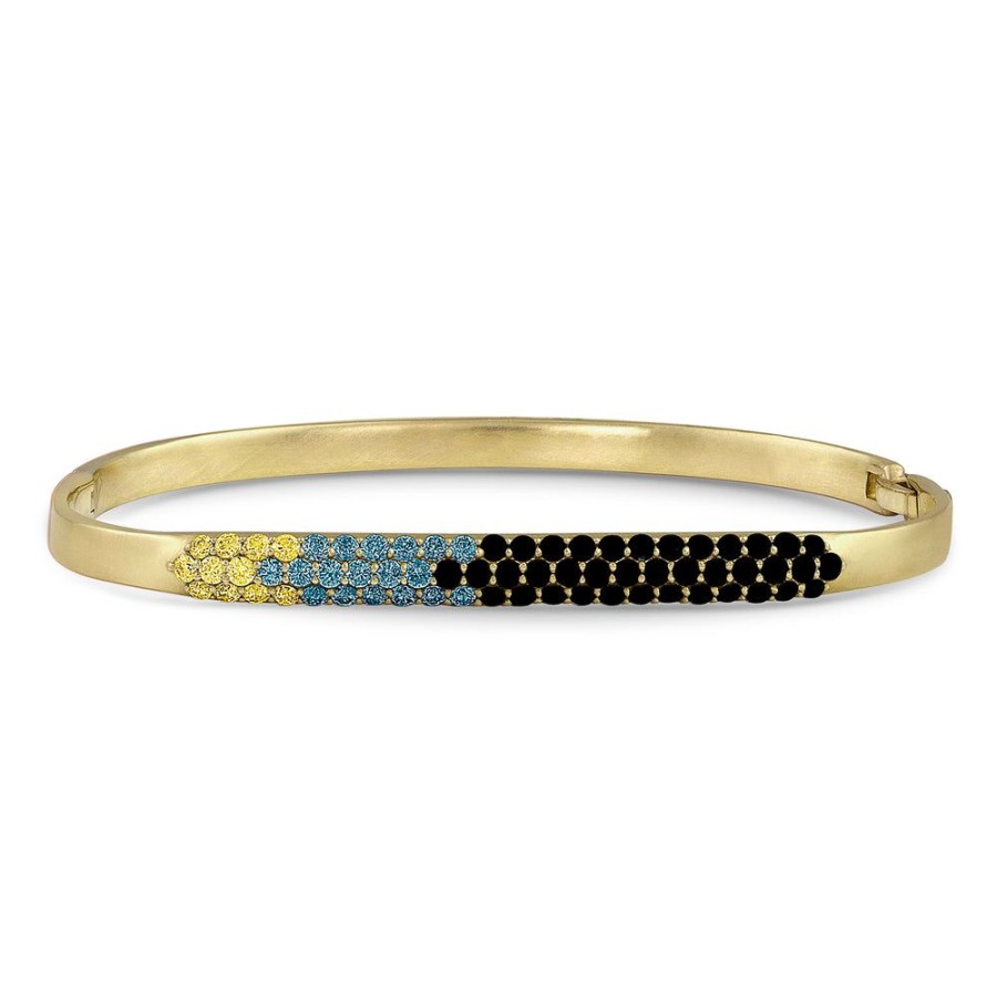 Jewelry dominique cohen | Pave Ombre Yellow, Blue, Black Diamond Hinged Huggie Bangle, In 18K Yellow Gold