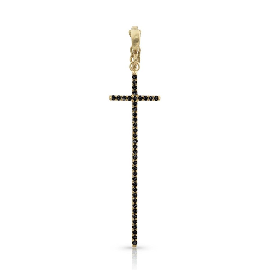 Jewelry dominique cohen | Black Diamond Cross Pendant (Tall), In 18K Yellow Gold