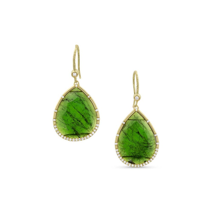 Jewelry dominique cohen | Green Tourmaline, Diamond Teardrop Earring, In 18K Yellow Gold