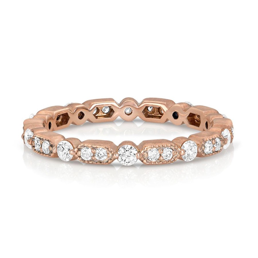 Jewelry dominique cohen | Diamond Milgrain Deco Stack Ring, In 18K Rose Gold