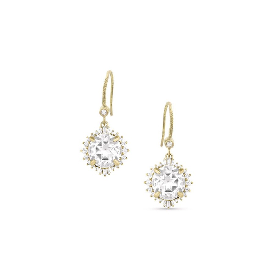 Jewelry dominique cohen | White Topaz, Diamond Sparkle Earring, In 18K Yellow Gold