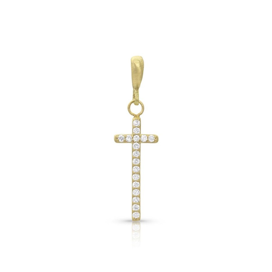 Jewelry dominique cohen | Diamond Narrow Cross Pendant (Medium),In 18K Yellow Gold