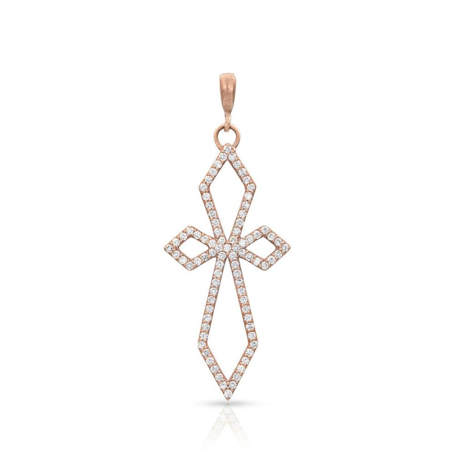 Jewelry dominique cohen | Diamond Deco Cross Pendant (Large), In 18K Rose Gold