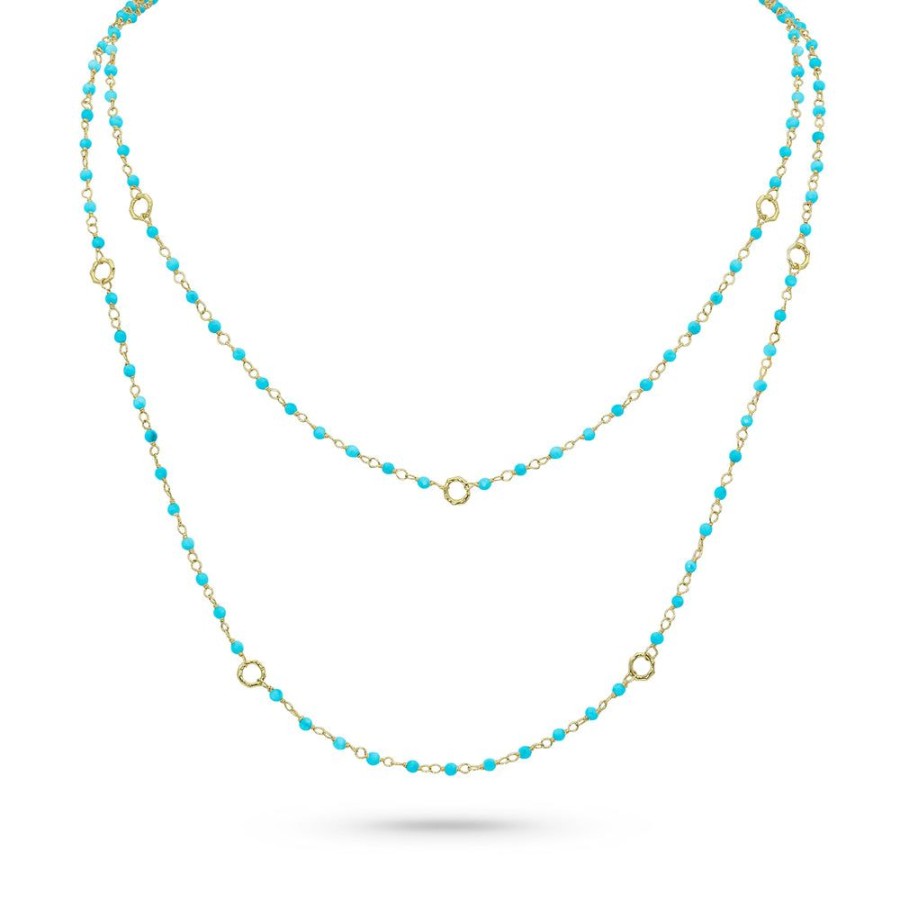 Jewelry dominique cohen Gemstone Chains & Strands & Pearls | Sleeping Beauty Turquoise Sloan Delicate Layering Necklace, In 18K Yellow Gold, 42 Inch