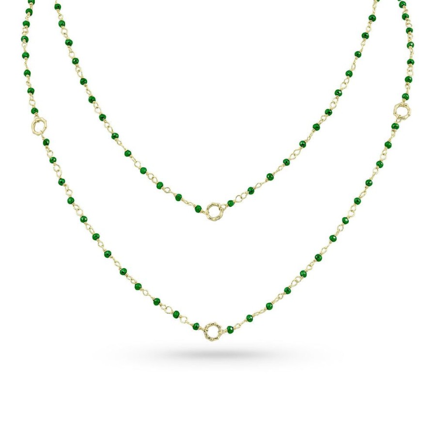 Jewelry dominique cohen Gemstone Chains & Strands & Pearls | Emerald, Mini Buddha Link, Sloan Delicate Necklace, In 18K Yellow Gold, 42 Inch