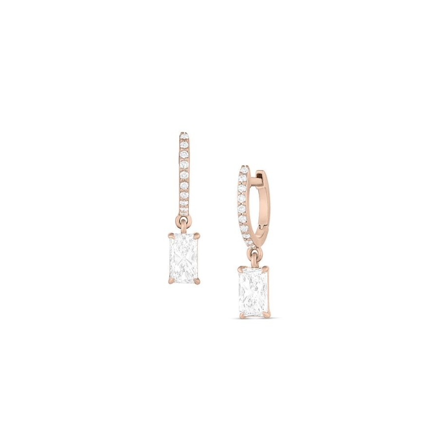 Jewelry dominique cohen | Radiant Cut Diamond Drop, Huggie Hoop Earring,In 18K Rose Gold,1.15 Carat