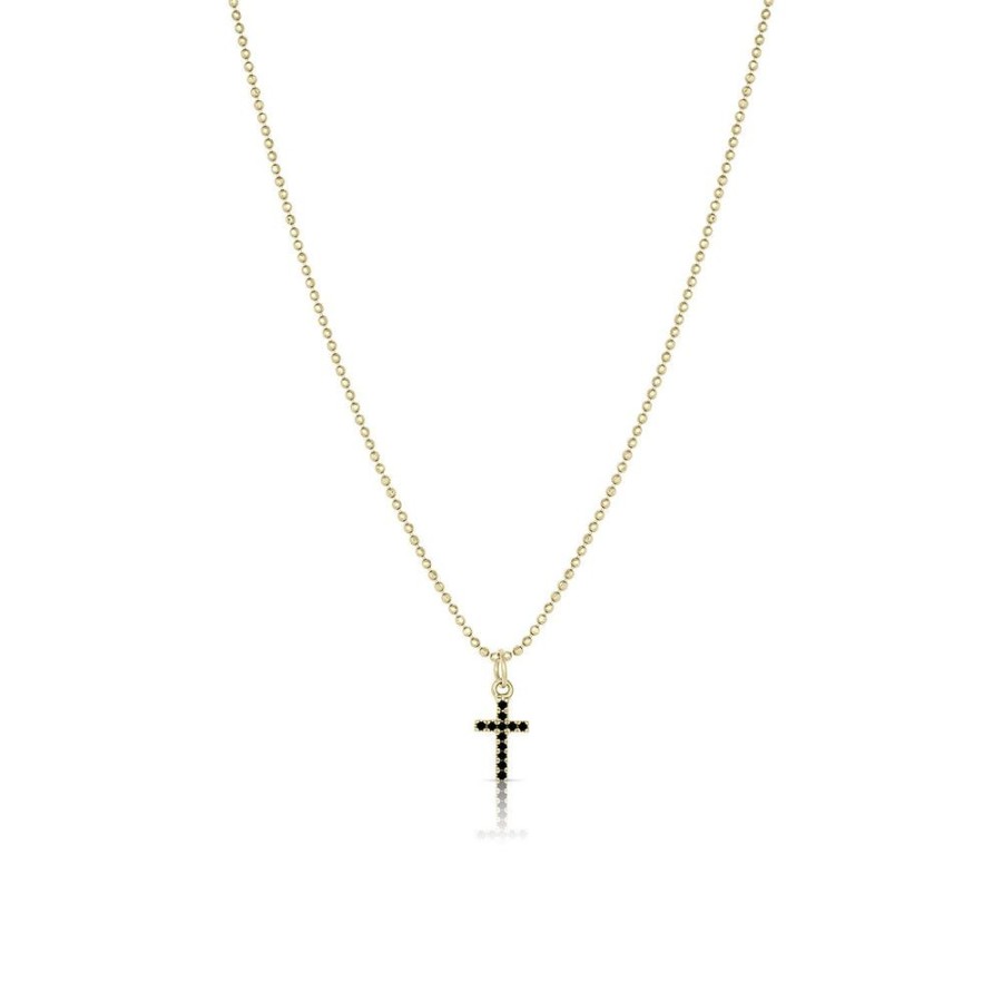 Jewelry dominique cohen Pendant Necklaces | Black Diamond Cross Pendant Necklace (Delicate), In 18K Yellow Gold, 22 Inch Chain