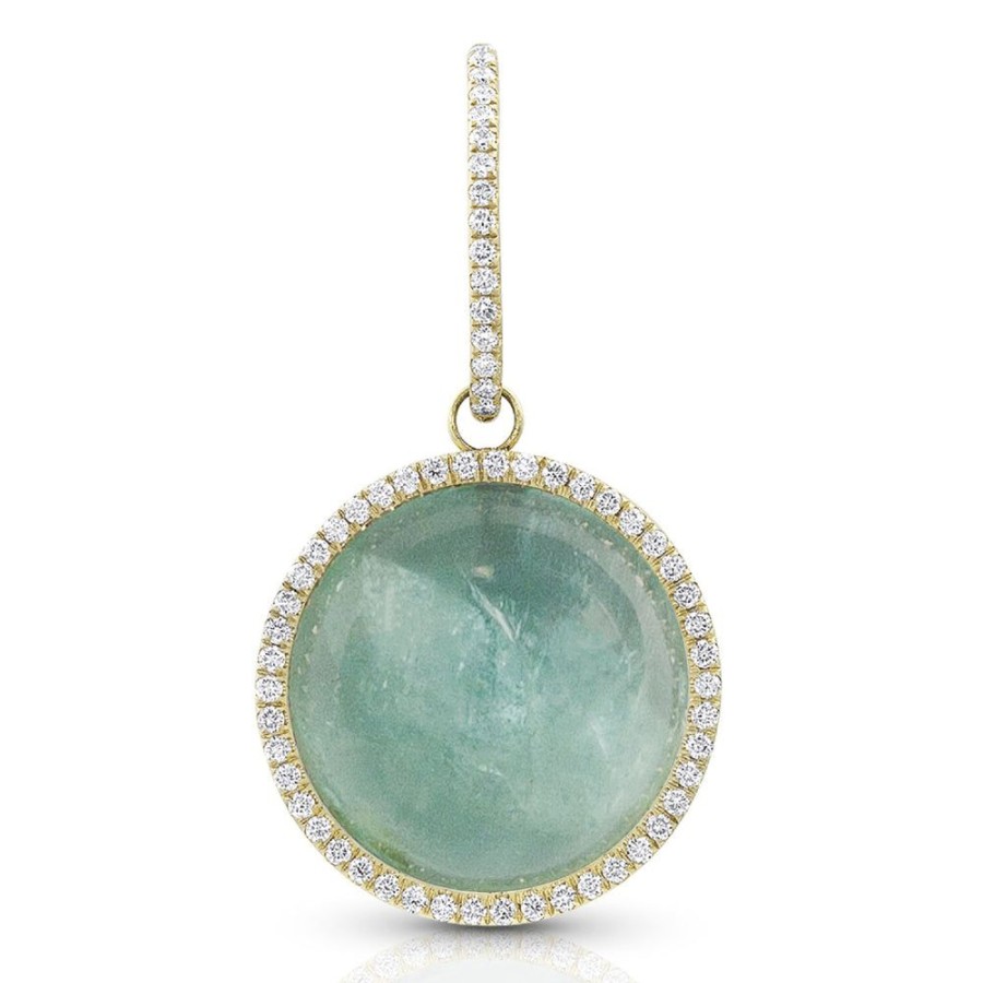 Jewelry dominique cohen | Aquamarine Cabochon, Diamond Pendant (Large), In 18K Yellow Gold