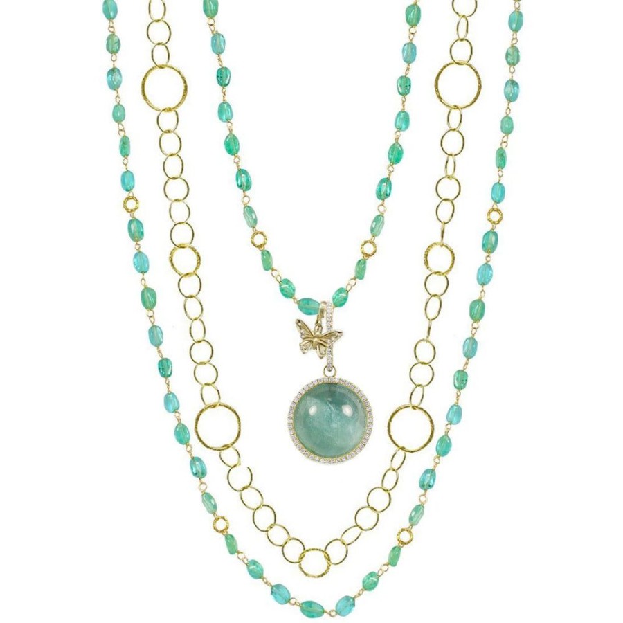 Jewelry dominique cohen | Aquamarine Cabochon, Diamond Pendant (Large), In 18K Yellow Gold