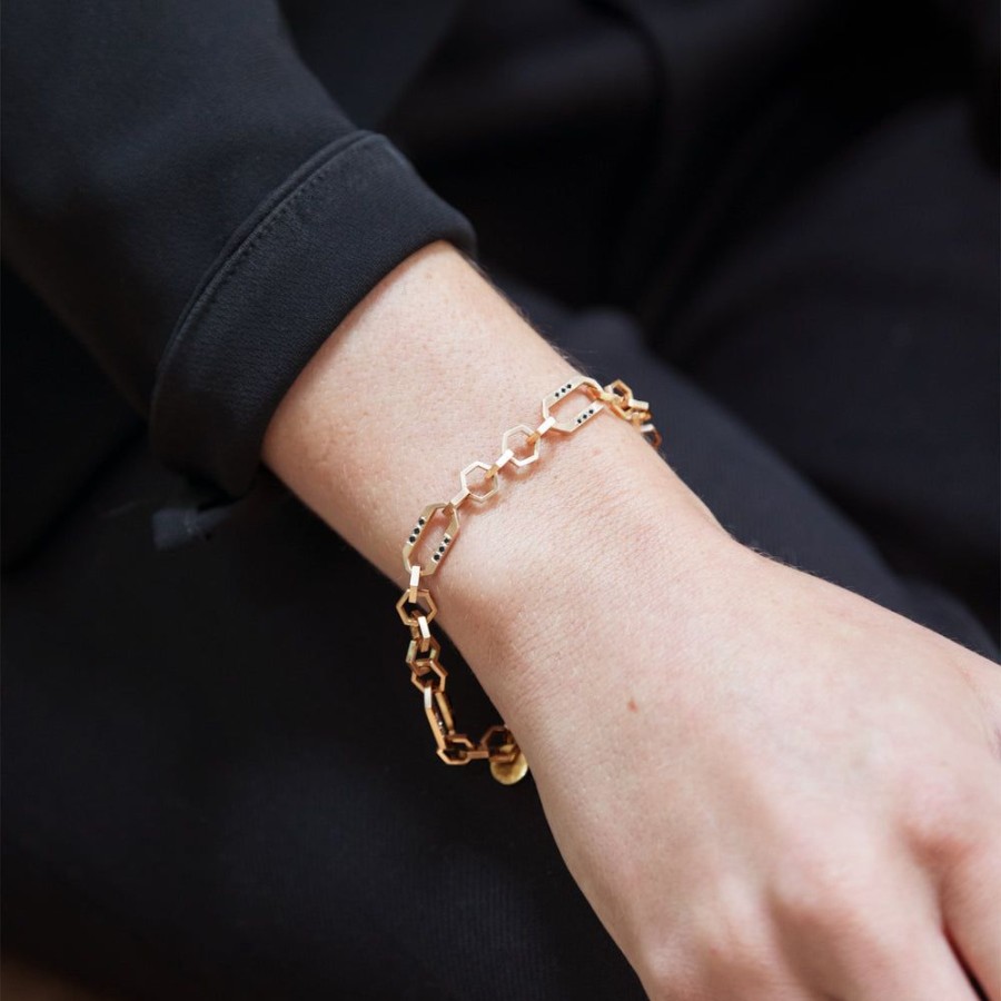 Jewelry dominique cohen | Black Diamond Timepiece Chain Bracelet,In 18K Rose Gold