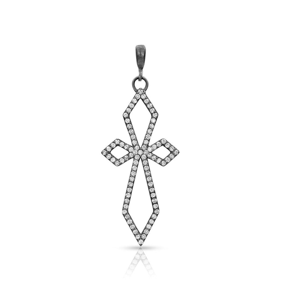 Jewelry dominique cohen | Diamond Deco Cross Pendant (Large), In 18K Black Gold