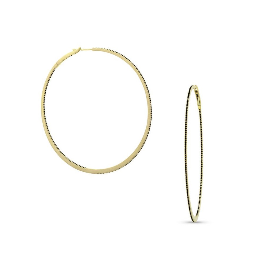 Jewelry dominique cohen | Black Diamond Razor Hoop Earring (2.5 Inch), In 18K Yellow Gold