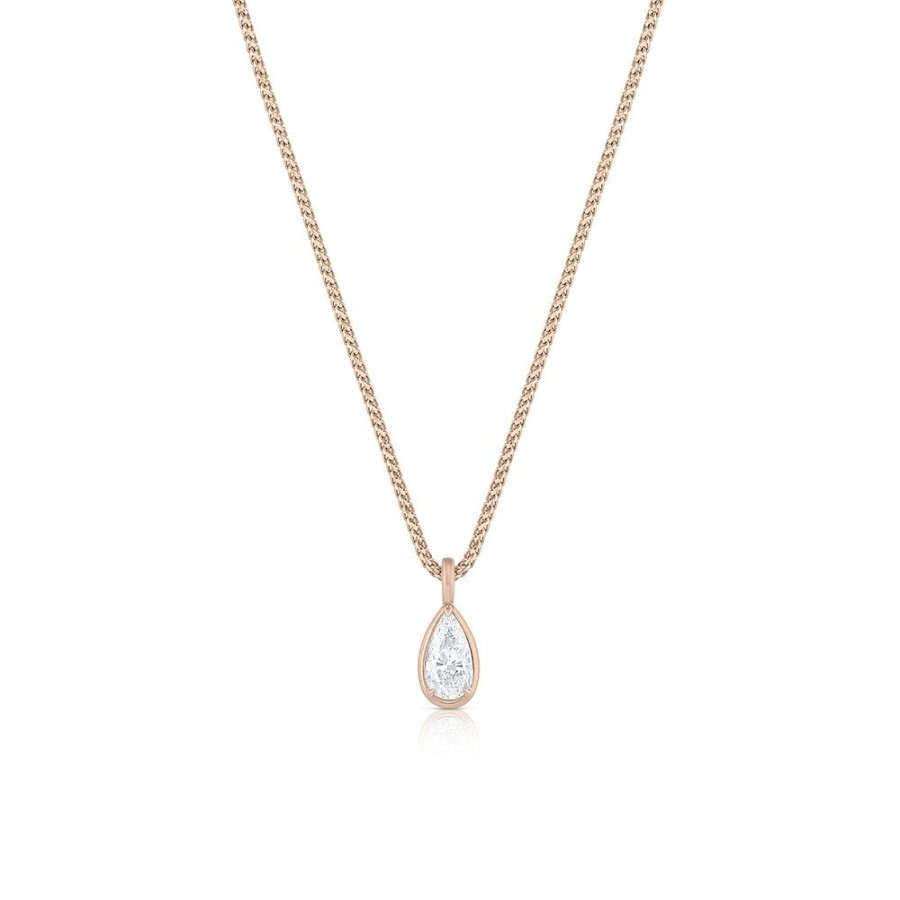 Jewelry dominique cohen Pendant Necklaces | Pear Diamond Bezel Set Pendant Necklace,In 18K Rose Gold,22 Inch Chain,E Rating, .80 Carats