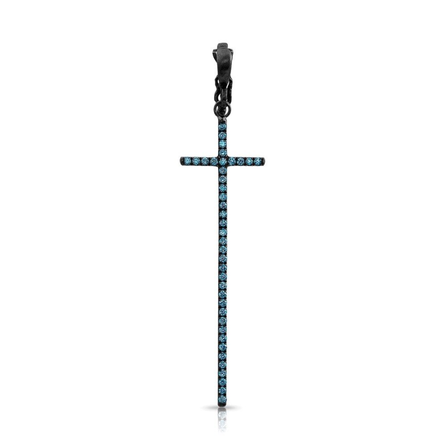 Jewelry dominique cohen | Blue Diamond Cross Pendant (Tall), In 18K Black Gold