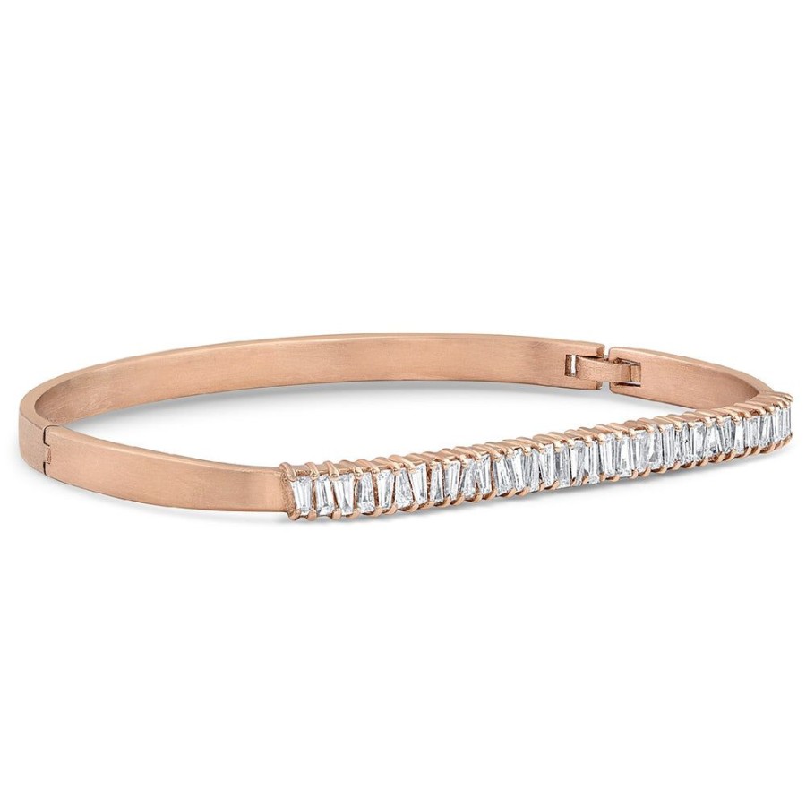 Jewelry dominique cohen | Tapered Diamond Baguettes Hinged Huggie Bangle,In 18K Rose Gold