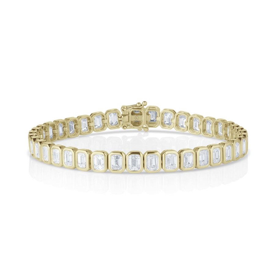 Jewelry dominique cohen | Emerald Cut Diamond North-South Bezel Set Tennis Bracelet (9.25Ct), In 14K Yellow Gold