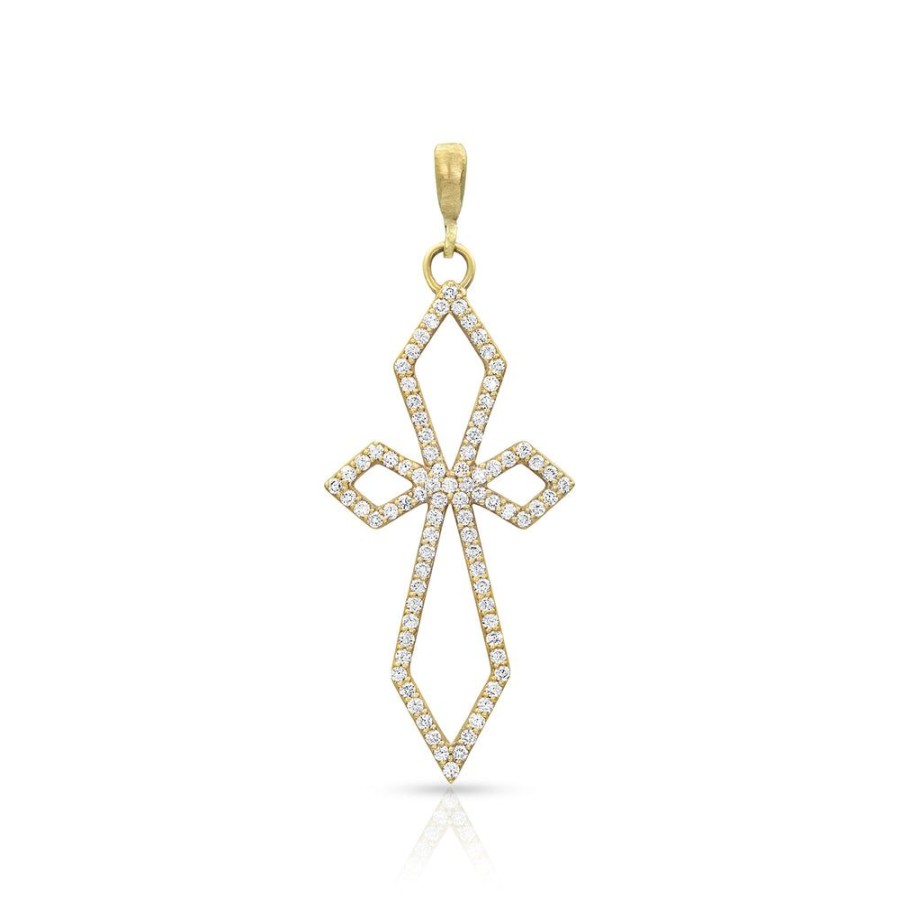 Jewelry dominique cohen | Diamond Deco Cross Pendant (Large), In 18K Yellow Gold