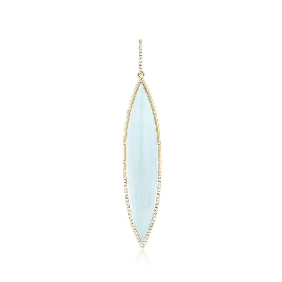 Jewelry dominique cohen | Aquamarine Cabochon, Diamond Navette Pendant (Large),In 18K Yellow Gold