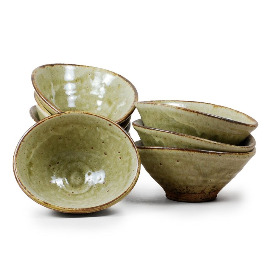 Art & Decor dominique cohen | Stoneware Oval Bowls (4),In Ash Over Crackle,5.5 Inch Diameter, 2.5 Inch Depth