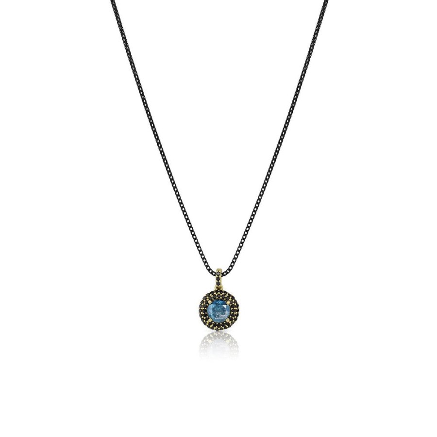 Jewelry dominique cohen Pendant Necklaces | Blue Diamond, Black Diamond Malibu Pendant Necklace, In 18K Yellow And Black Golds, 22 Inch Chain