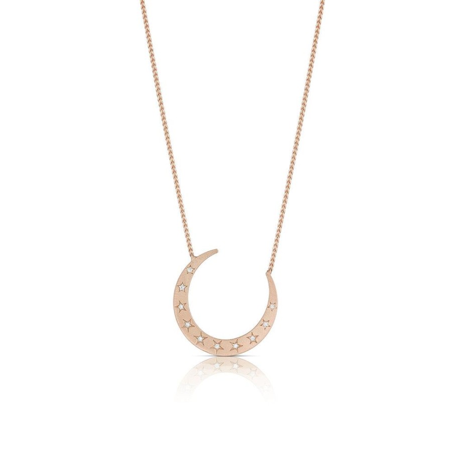 Jewelry dominique cohen Pendant Necklaces | Crescent Moon Pendant Necklace With White Diamonds,In 18K Rose Gold,22 In Chain