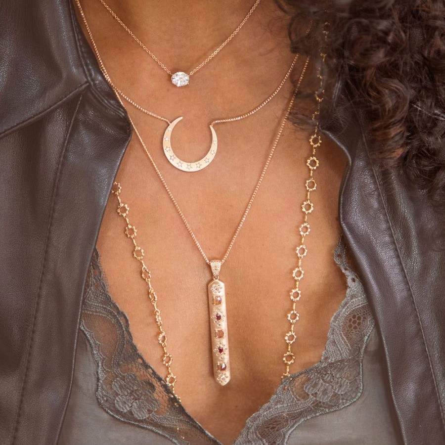 Jewelry dominique cohen Pendant Necklaces | Crescent Moon Pendant Necklace With White Diamonds,In 18K Rose Gold,22 In Chain