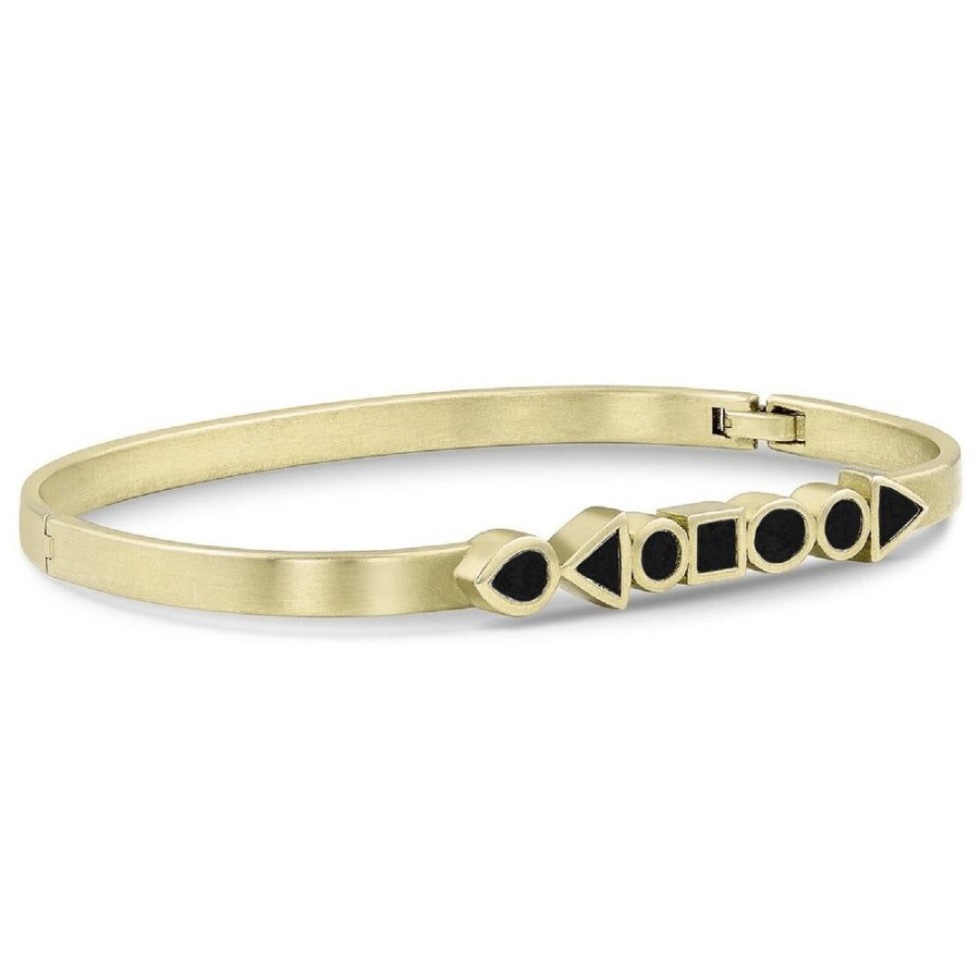 Jewelry dominique cohen | Mixed Shapes Black Diamond Hinged Huggie Bangle, In 18K Yellow Gold