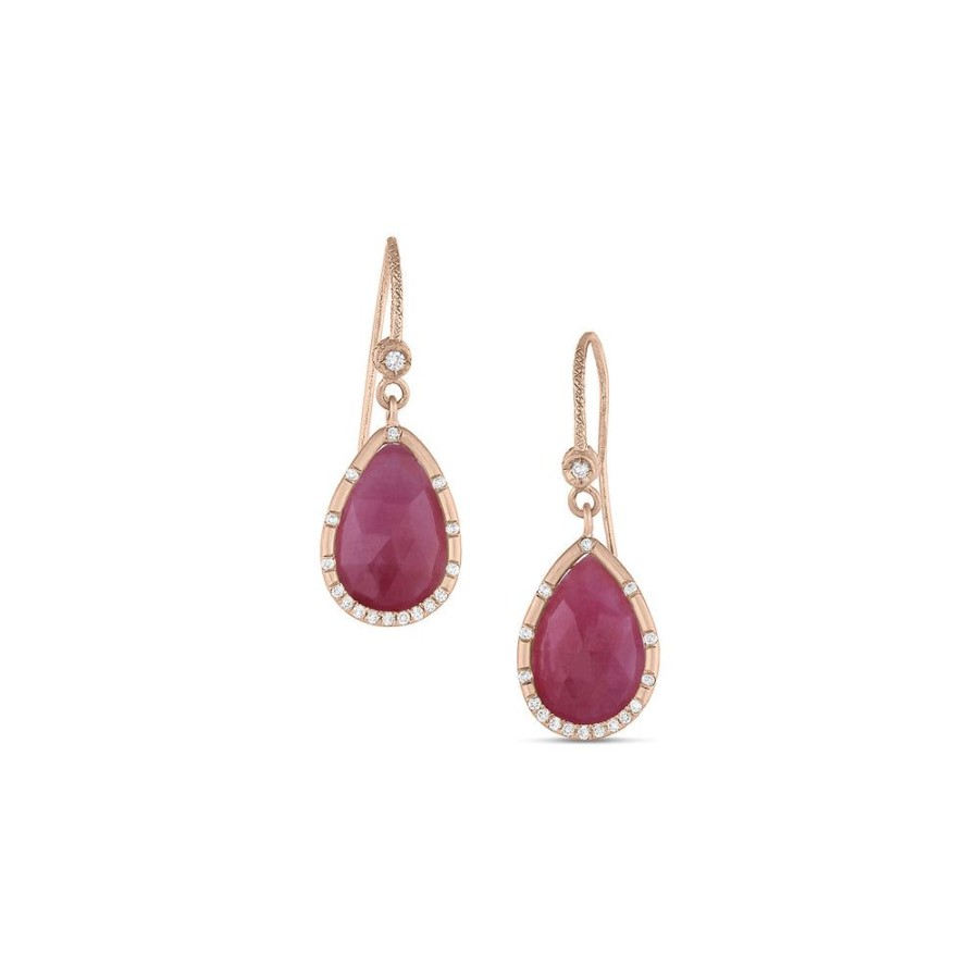 Jewelry dominique cohen | Red Sapphire, Diamond Teardrop Earring,In 18K Rose Gold