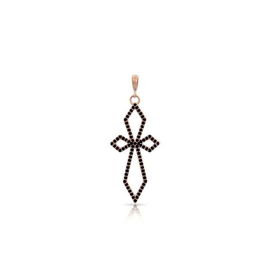 Jewelry dominique cohen | Black Diamond Deco Cross Enhancer (Delicate), In 18K Rose Gold