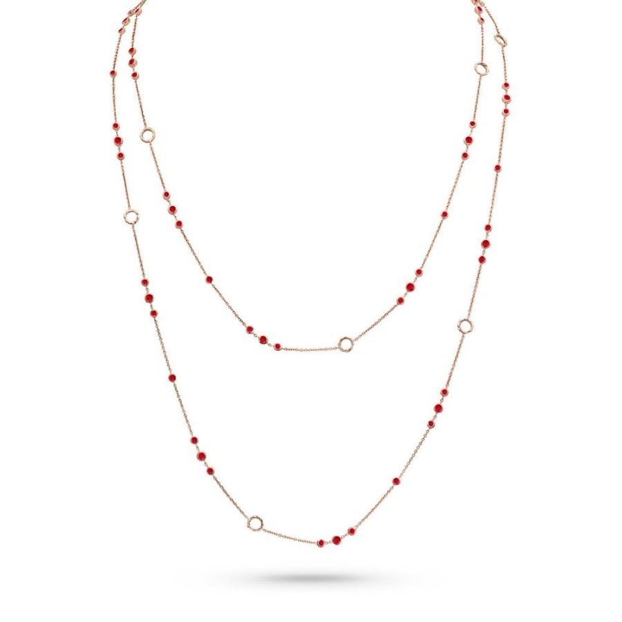 Jewelry dominique cohen Gemstone Chains & Strands & Pearls | Ruby Trios Delicate Necklace, In 18K Rose Gold, 42 Inch