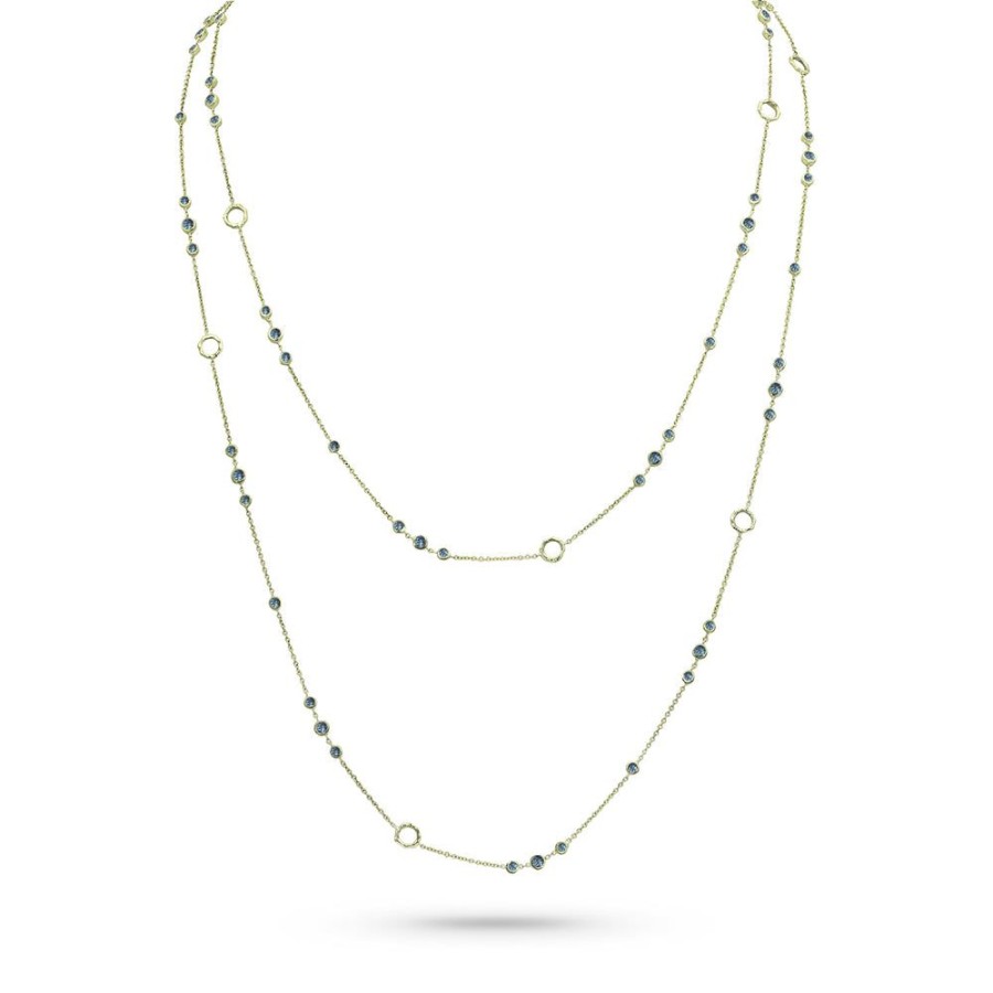 Jewelry dominique cohen Core Chains | Blue Sapphire Trios Delicate Necklace,In 18K Yellow Gold,42 Inch