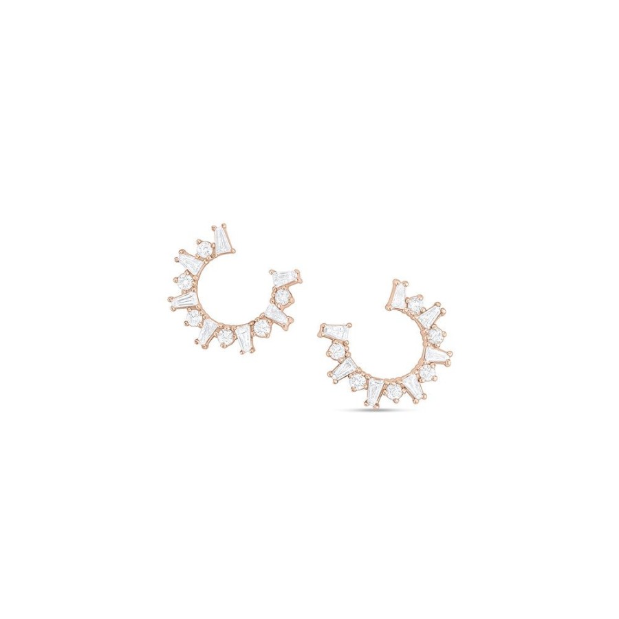 Jewelry dominique cohen | Tapered Diamond Baguette Face-Front Hoop Earring (1Ct), In 14K Rose Gold