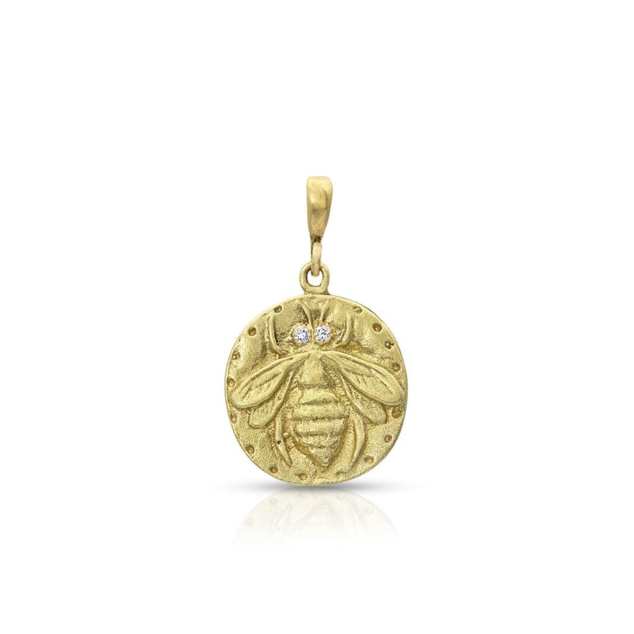 Jewelry dominique cohen | Bee Coin Pendant With Diamond Detail, In 18K Yellow Gold