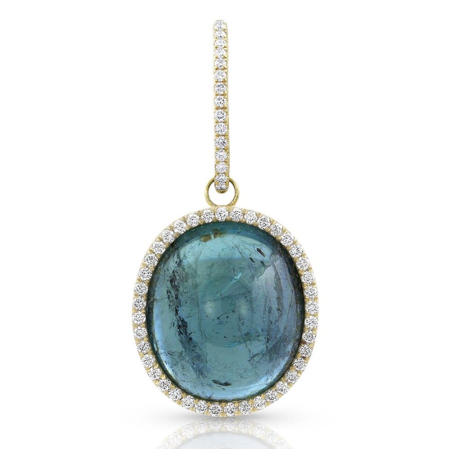 Jewelry dominique cohen | Green Tourmaline Cabochon, Diamond Pendant (Large),In 18K Yellow Gold