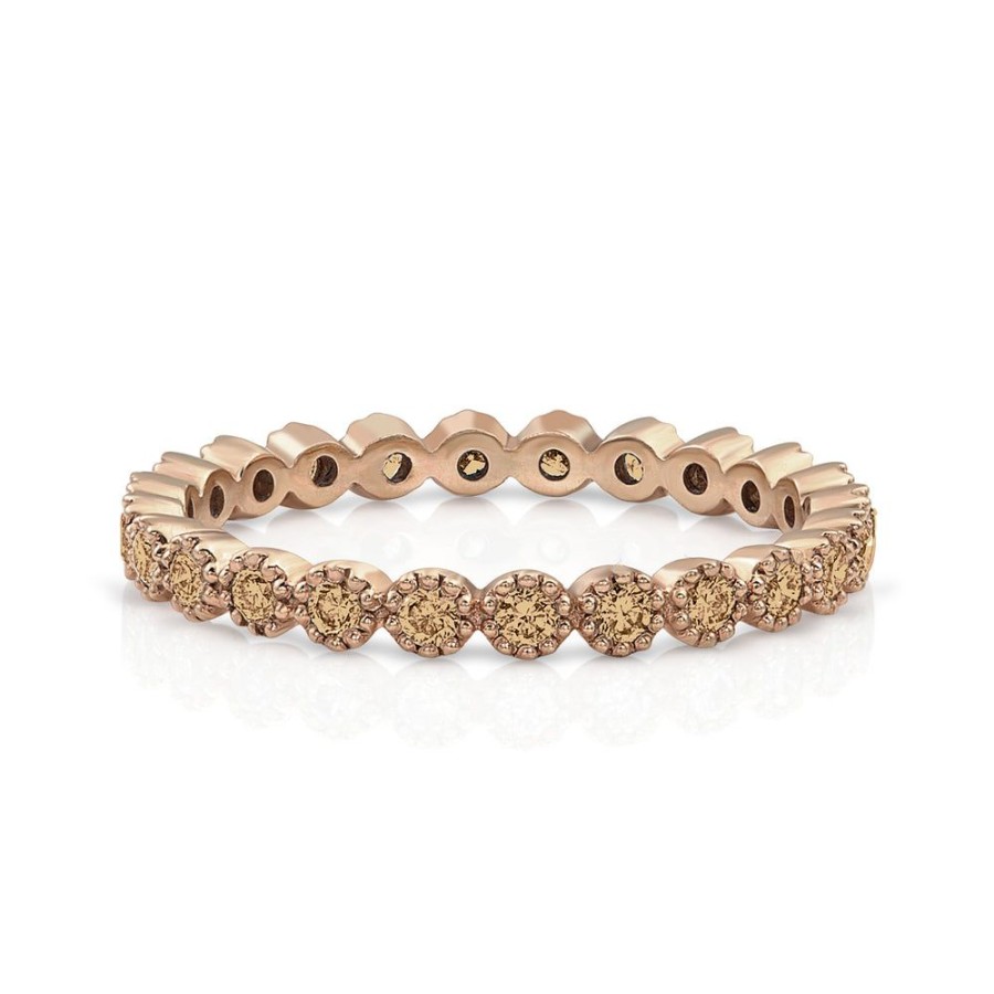 Jewelry dominique cohen | Champagne Diamond Milgrain Stack Ring (Delicate), In 18K Rose Gold