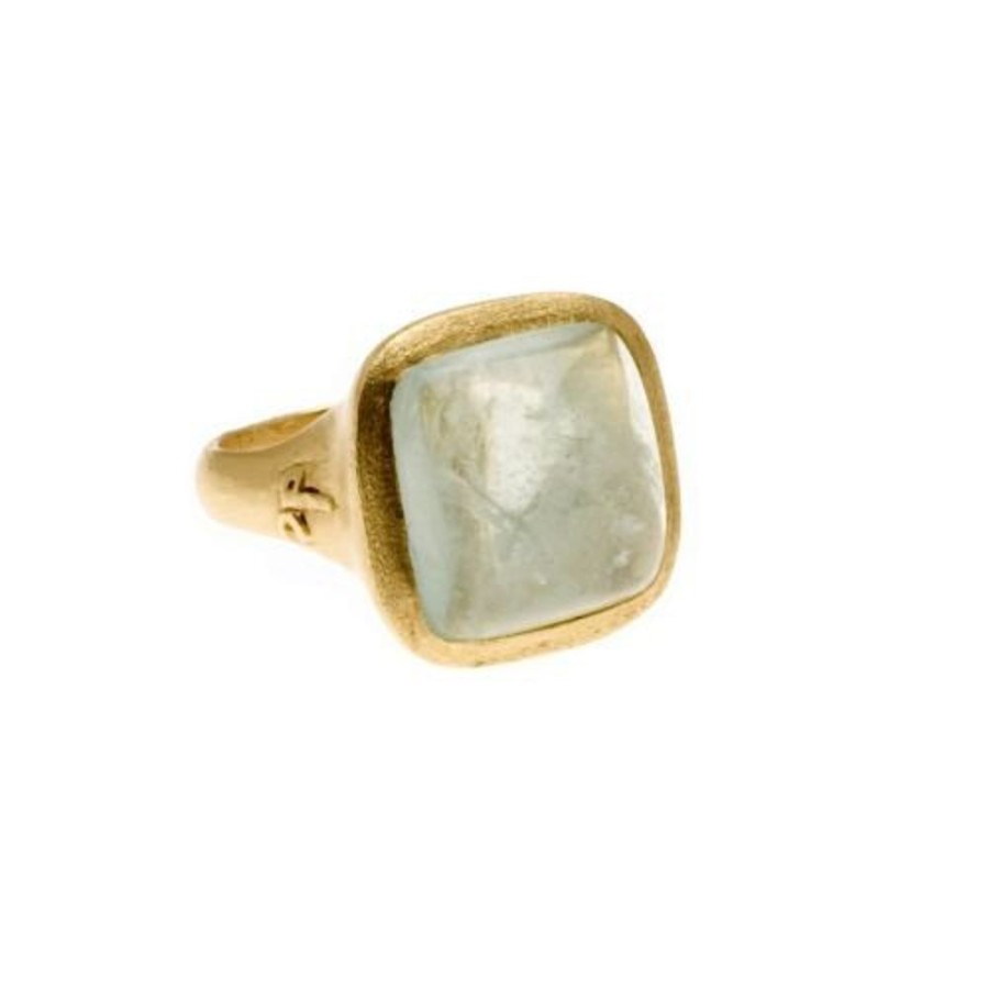 Jewelry dominique cohen | Aquamarine Cabochon Cocktail Ring, 15Ct,In 18K Yellow Gold