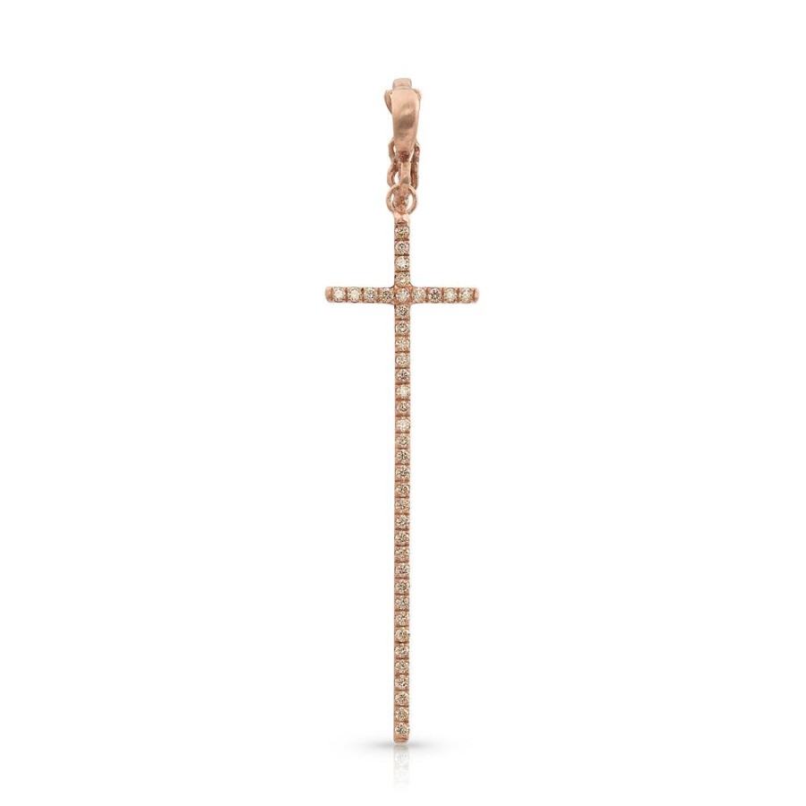 Jewelry dominique cohen | Champagne Diamond Cross Pendant (Tall), In 18K Rose Gold