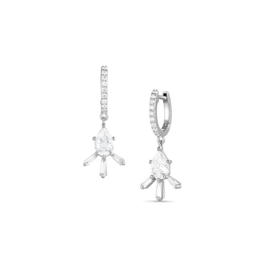 Jewelry dominique cohen | Angled Pear Cut Starburst Earring On Diamond-Faced Hinged Huggie Hoop, In 18K White Gold, 1.38Ct