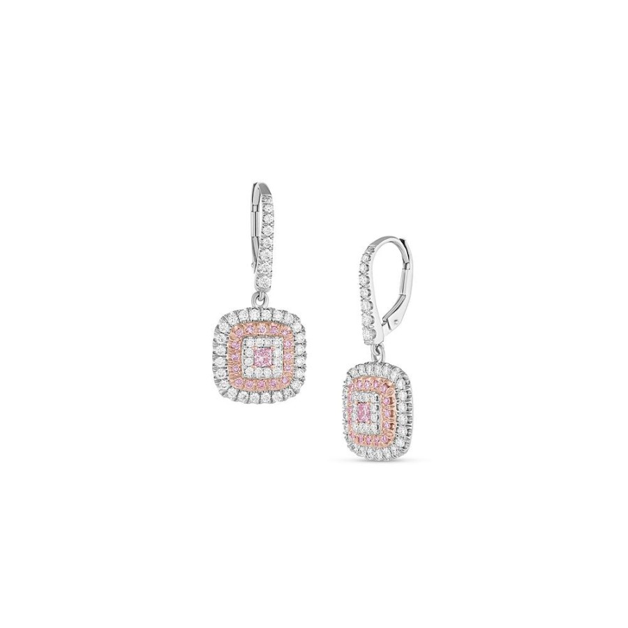 Jewelry dominique cohen | Fancy Pink Diamond, White Diamondcushion Cut Earring With Triple Halo,In 18K White And Rose Golds,1.4 Carat