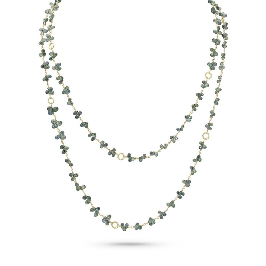 Jewelry dominique cohen Gemstone Chains & Strands & Pearls | Green Sapphire Briolette, Mini Buddha Link Necklace,In 18K Yellow Gold,42 Inch