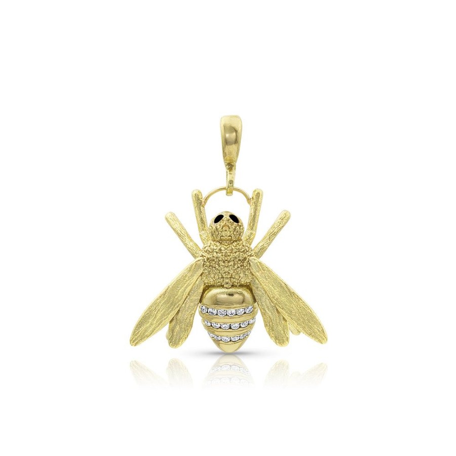 Jewelry dominique cohen | Bee Charm With Black Diamond Eyes, White Diamond Stripes, In 18K Yellow Gold