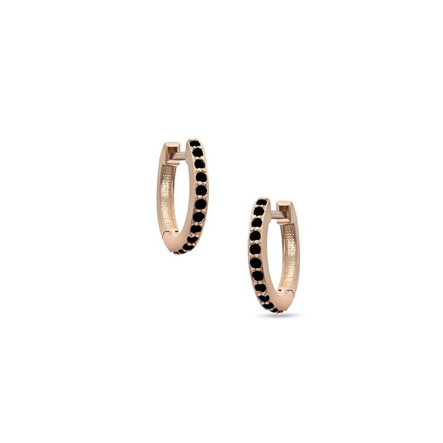 Jewelry dominique cohen | Black Diamond Hinged Huggie Hoop Earring, In 18K Rose Gold