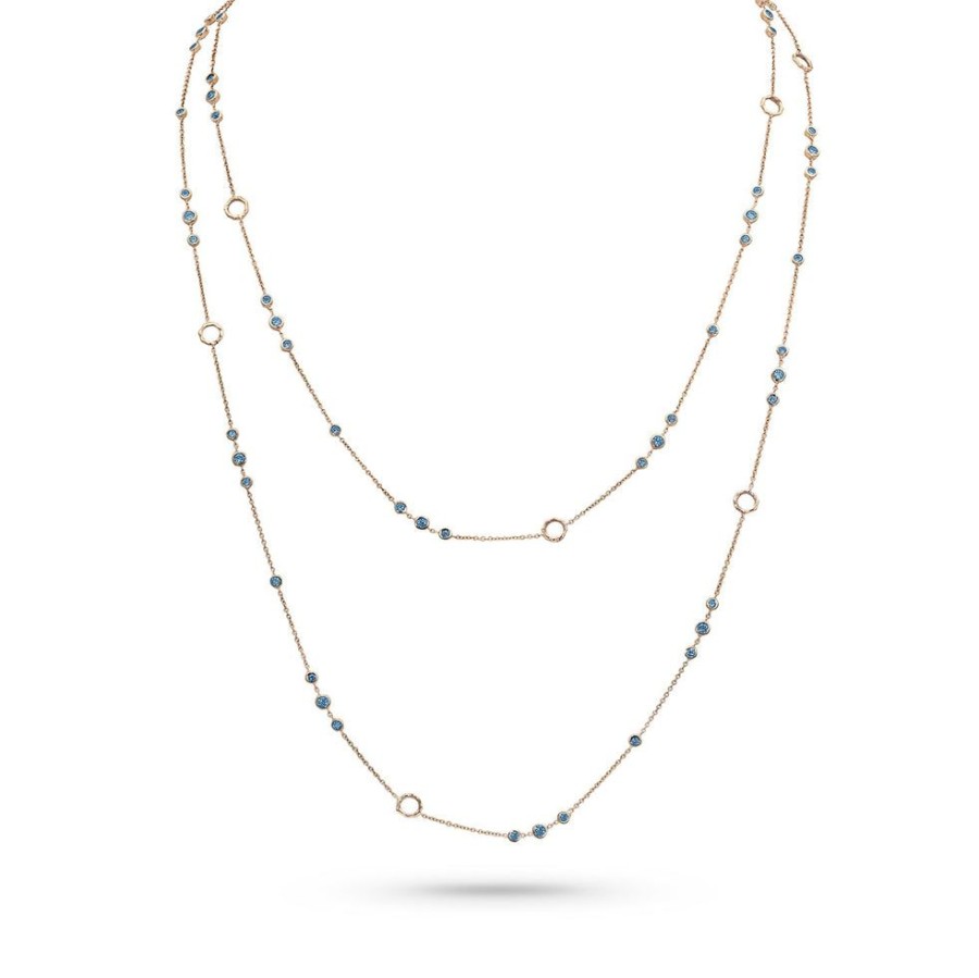 Jewelry dominique cohen Core Chains | Blue Diamond Trios Delicate Necklace,In 18K Rose Gold,42 Inch