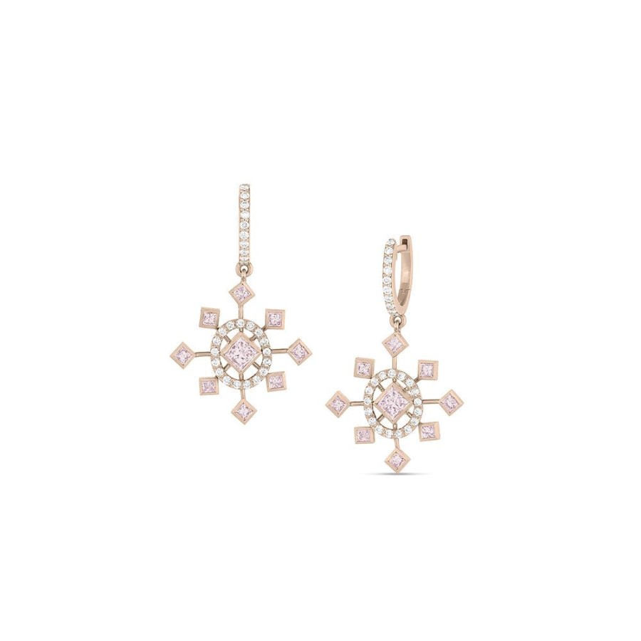 Jewelry dominique cohen | Fancy Light Pink Diamond, White Diamond Snowflake Drop Earring,In 18K Rose Gold,1.83 Carat