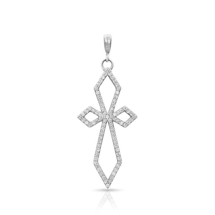 Jewelry dominique cohen | Diamond Deco Cross Pendant (Large), In 18K White Gold