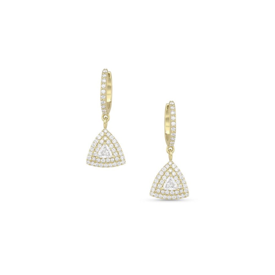 Jewelry dominique cohen | Diamond Trillion Double Halo Earring With Huggie Hoop,In 18K Yellow Gold