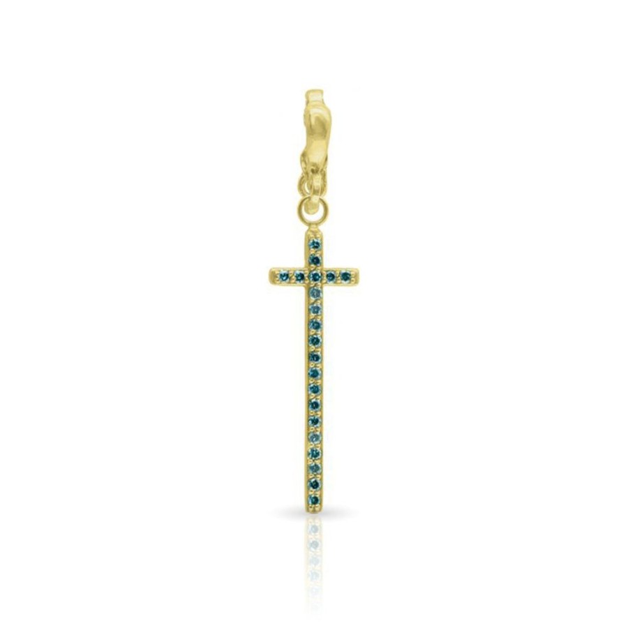 Jewelry dominique cohen | Blue Diamond Narrow Cross Pendant (Medium), In 18K Yellow Gold